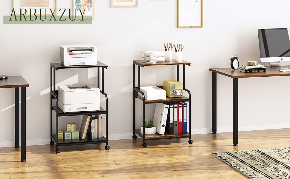 Двоярусний стіл для 3D-принтера з роликами, 50x40x80 см, білий/коричневий