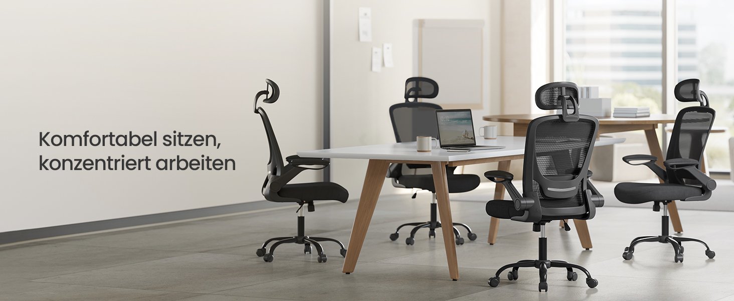 Офісний стіл SONGMICS з ергономічним дизайном, поворотне крісло з сітчастою спинкою, підтримка попереку, функція гойдання, сидіння 53 см, відкидні підлокітники, для роботи та спальні, студентів, OBN037R01 (без підголівника)