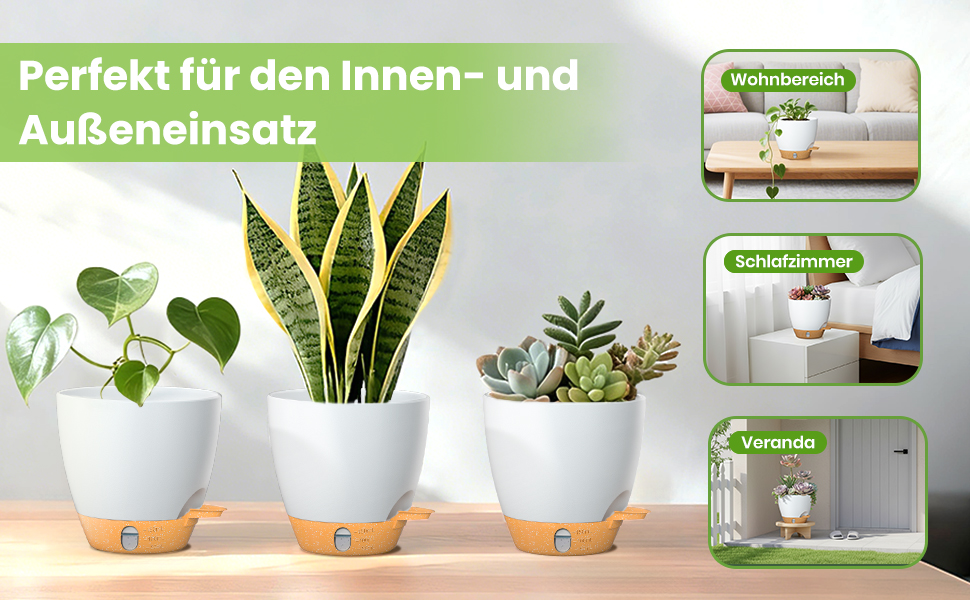 Набір горщиків для квітів ZMTECH 25 см з підставкою, пластикові пересаджувальні горщики з автополивом, квіткові горщики з індикатором рівня води для дому/саду (2 шт.,) (Білий, 15 см (5 шт.))