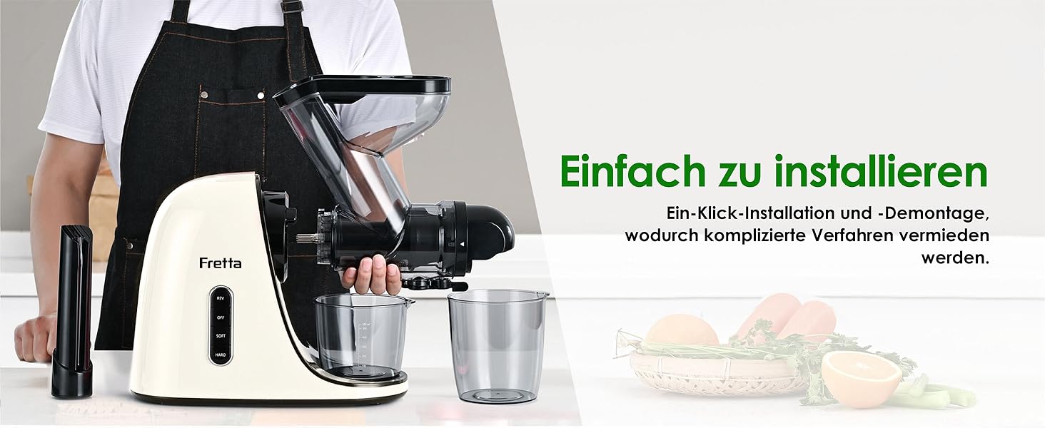 Фрета Slow Juicer: Електрична холодний відцентровий соковитискач для овочів та фруктів, 200W, 76 мм, легке очищення (кремовий)