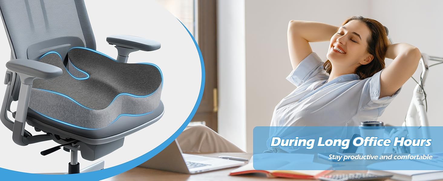 Подушка для офісного крісла Lofty Aim з Memory Foam: ергономічна, для куприка, при болях в спині та сідницях, для офісу, авто, літака, інвалідного візка – чорний та сірий