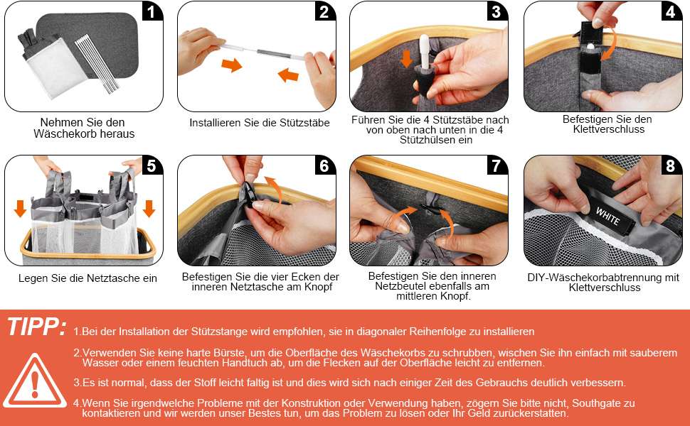 Кошик для білизни Southgate 145L з 3 відділеннями та кришкою, сірий