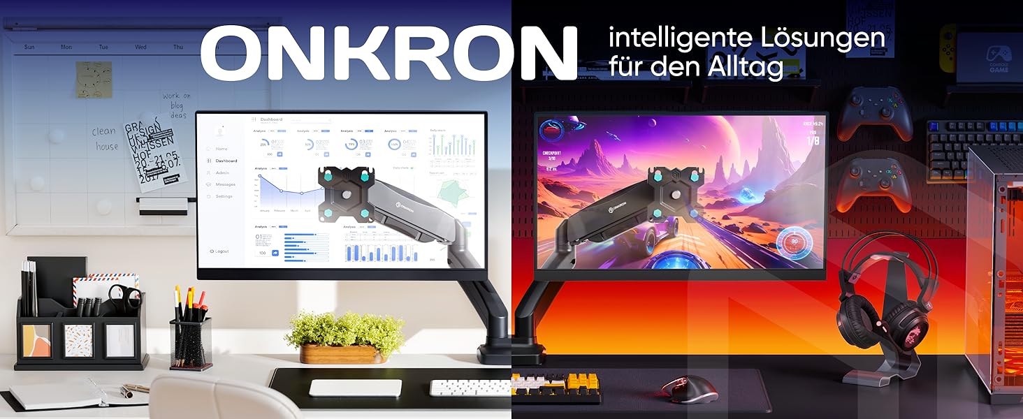 Кріплення для монітора ONKRON G160-W (2 монітори) - газ. підйомник, VESA 75x75-100x100, для моніторів 13-32