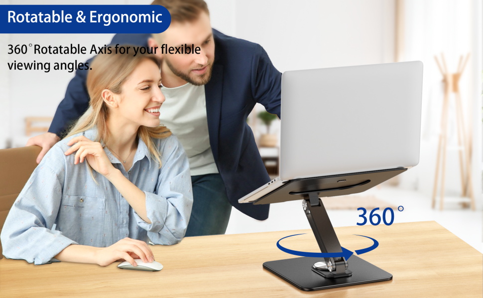 Підставка для ноутбука BESIGN LSX7 з поворотним підставою 360°, регульована ергономічна підставка, сумісна з ноутбуками 10-15.6' (чорна)