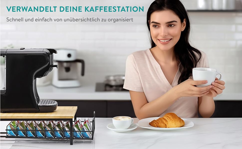 Тримач для капсул Tassimo Navaris з бамбука та заліза - органайзер для 54 капсул - чорний