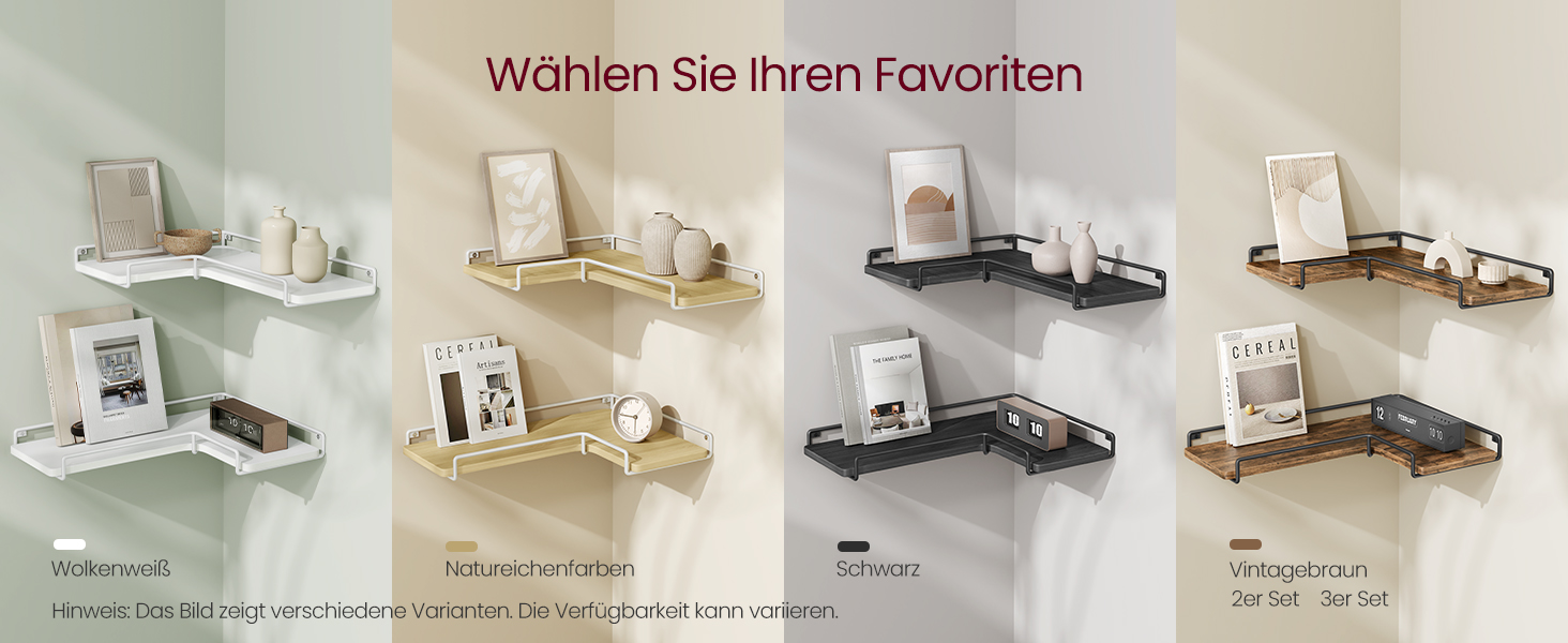 Набір кутових настінних полиць VASAGLE L-подібні, індустріальний стиль, для вітальні, спальні та кухні, вінтажний коричневий та чорний, 3 шт. (LLS831B01)