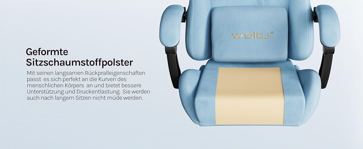 Ігровий крісло WOLTU з регульованою спинкою, обертовий офісний крісло з підлокітниками, підставкою для ніг, поперековою підтримкою, підголівником, блакитний