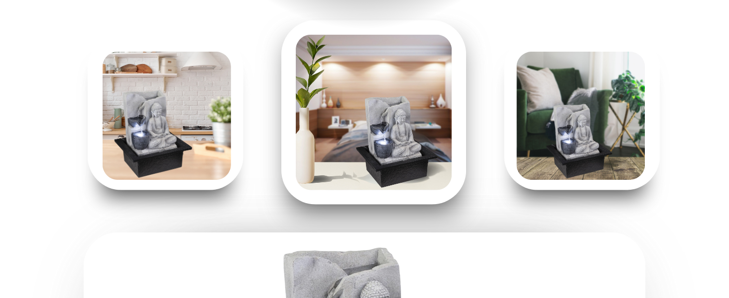 Декоративний фонтан Будда з підсвічуванням – кімнатний фонтан, сірий, 4 ступені