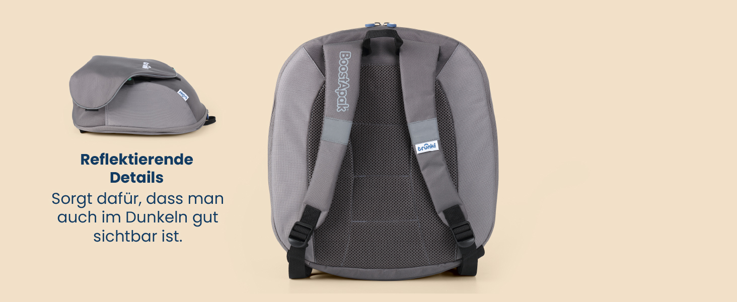 Trunki BoostApak 2-в-1: Автокрісло-бустер з рюкзаком для дітей (6+ років), i-Size, сірий (126-150 см)