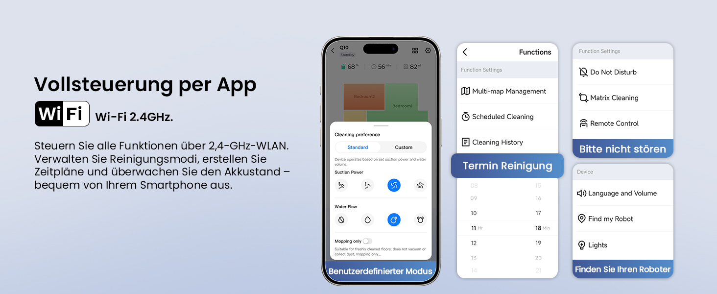 Робот-пилосос Proscenic Q10 з мокрою очисткою, 8000Pa, 200 хвилин роботи, лазерна навігація, керування через додаток, Alexa, Siri, Apple Watch, чорний