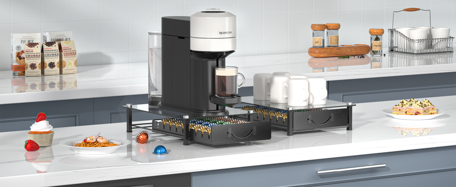Тримач для капсул Vertuo та Nespresso: органайзер на 90 капсул, сірий метал, для кухні