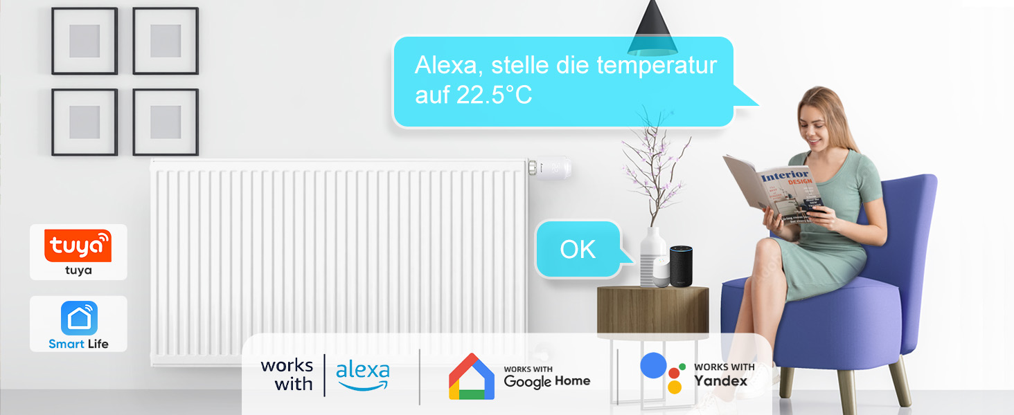 Розумний термостат для радіатора Salcar WiFi TRV603, сумісний з Alexa та Google Assistant, програмований, Tuya Smart, без шлюзу