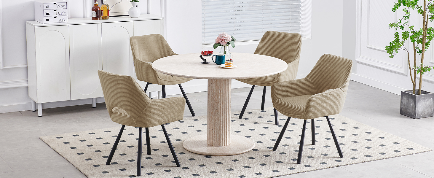 Набір з 4-х обертових стільців для їдальні з підлокітниками, 360° обертання, кухонні стільці, сучасні м'які стільці з тканинною спинкою для кухні, їдальні, спальні, бежеві