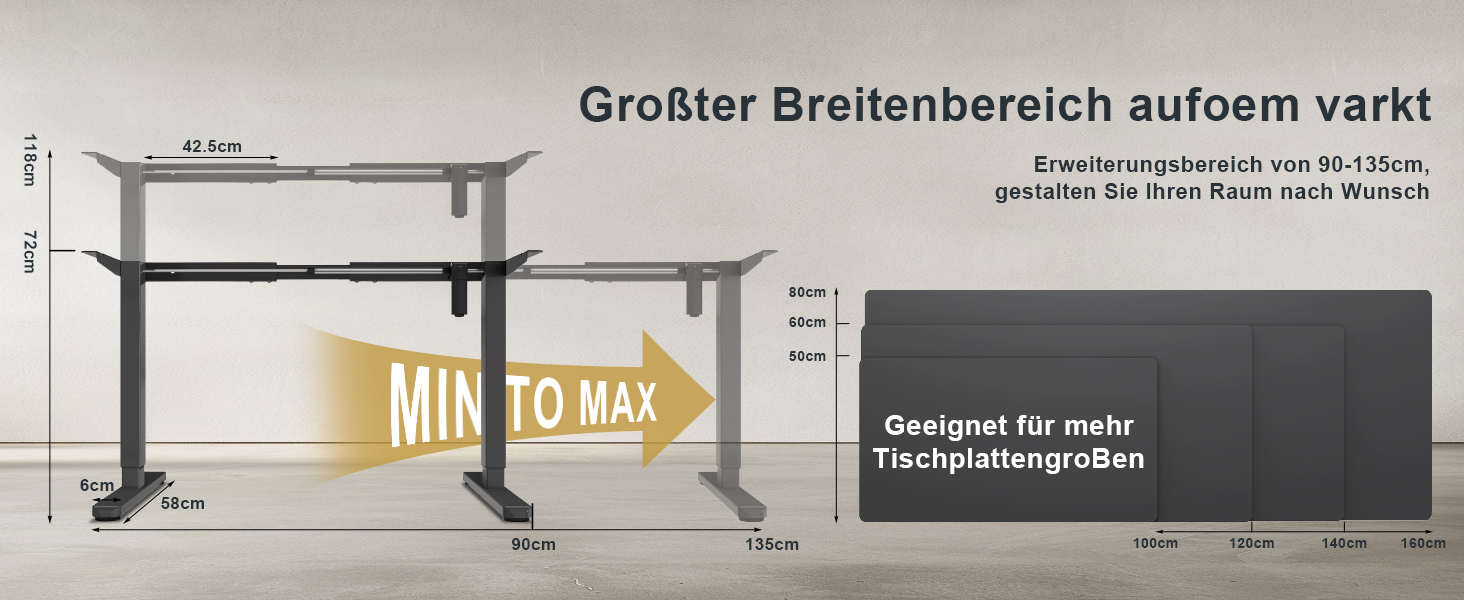 Електричний регульований стіл Flamaker з телескопічною основою (чорний) з пам'яттю