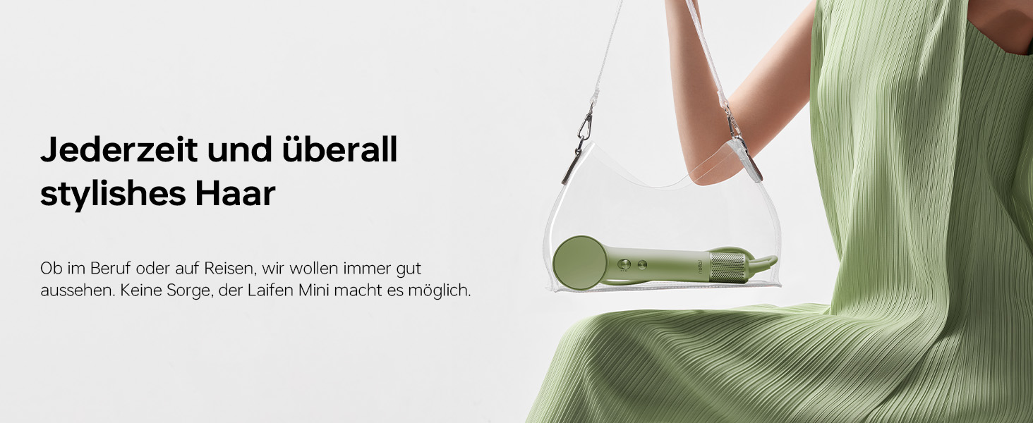 Компактний фен для волосся Laifen Mini з безщітковим двигуном (110 000 об/хв) та іонізацією, швидке сушіння, низький рівень шуму, колір зелений