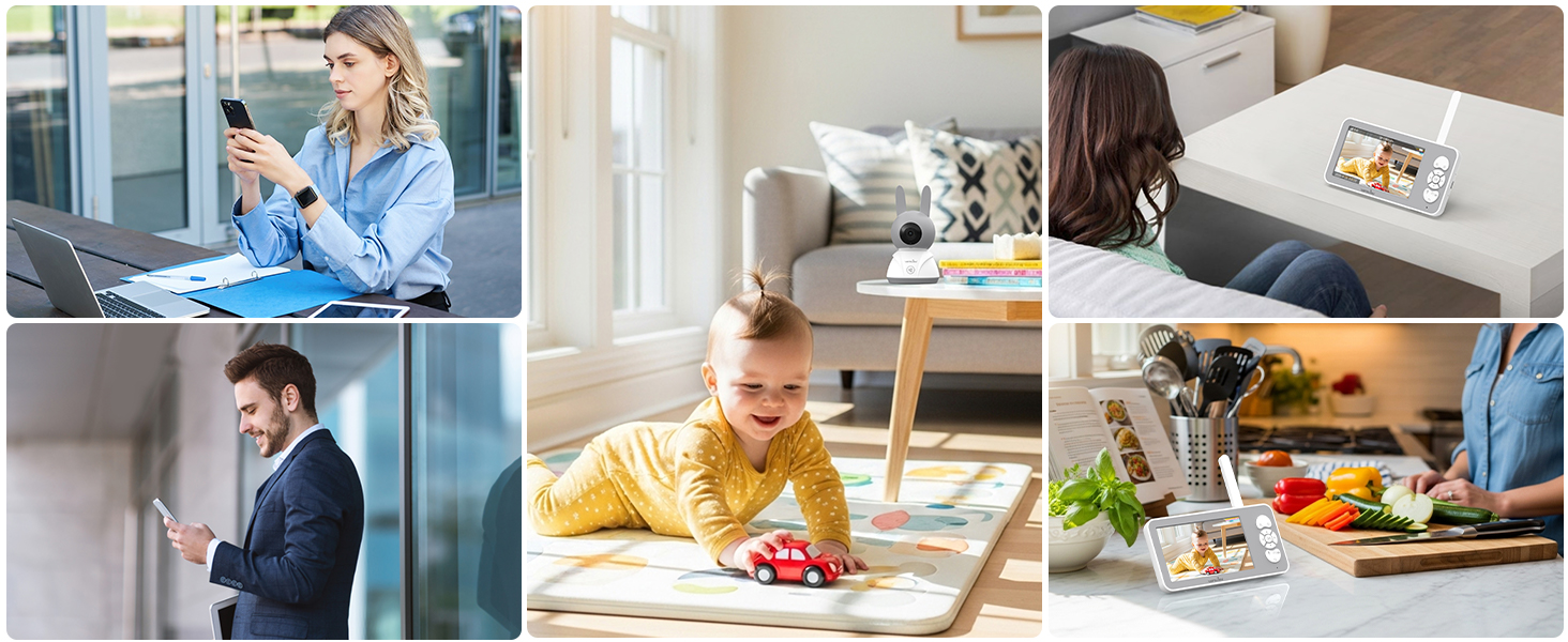 Відеоняня Wansview з камерою 1080P, Wi-Fi 2.4/5 GHz, нічна зйомка, датчик руху/звуку, двосторонній зв'язок, відстеження, контроль температури