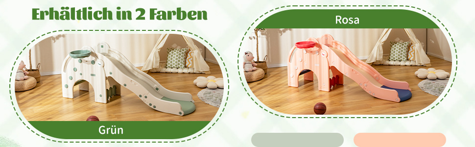 Дитяча гірка COSTWAY 4-в-1 з тунелем, баскетбольним кільцем та драбинкою, зелена, для дітей від 18 місяців