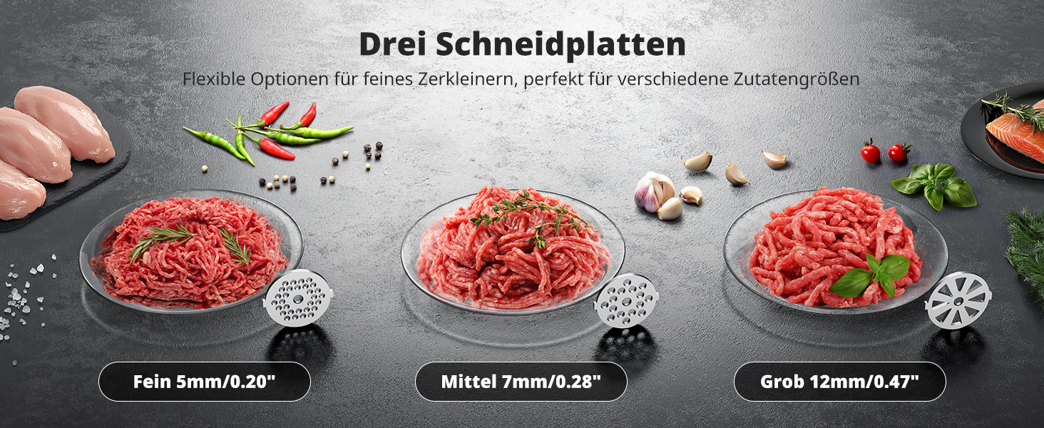 Електрична м'ясоподрібнювач AIRMSEN з насадкою для ковбас, 2 леза з нержавіючої сталі, 3 диски, аксесуар Куб, тихий промисловий двигун, для дому, нержавіюча сталь