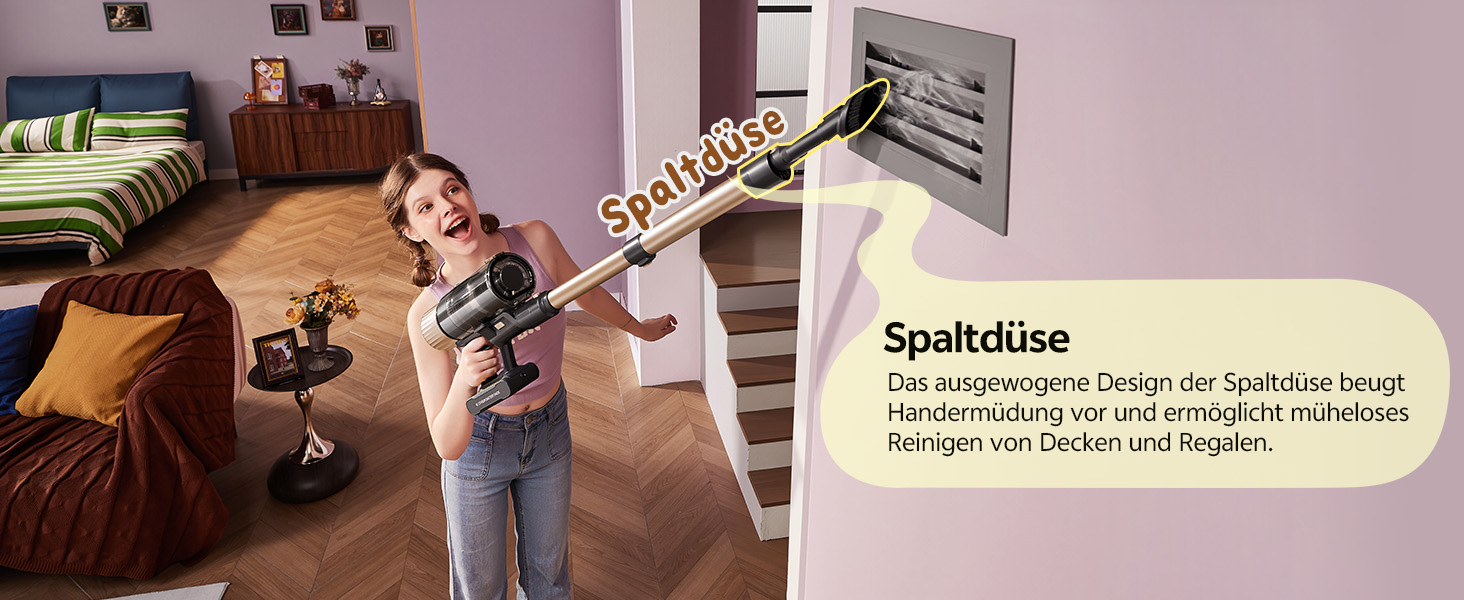 Бездротовий пилосос Ultenic з акумулятором, 50000Pa, 65 хв роботи, GreenEye, телескопічна труба, 6-ступенева фільтрація, антизаплутувальна щітка, для шерсті тварин/килимів/твердих поверхонь, колір шампань