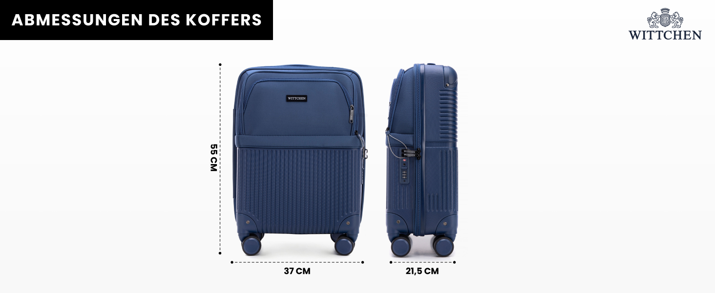 Набір валізWITTCHEN AXIS 3 шт. | Ручна та велика валіза | Гібрид ABS Nylon з TSA замком, телескопічною ручкою та 360° колесами | (Темно-синій, 55 x 37 x 21,5 см)