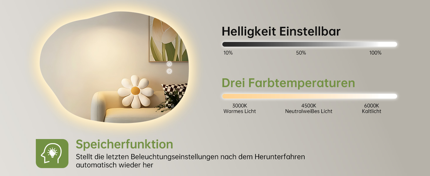 Дзеркало для ванної кімнати OUMUSU з підсвічуванням, арочне, без рами, 50x75 см. Антизапарник, сенсорне управління, регулювання яскравості, 3 кольори світла