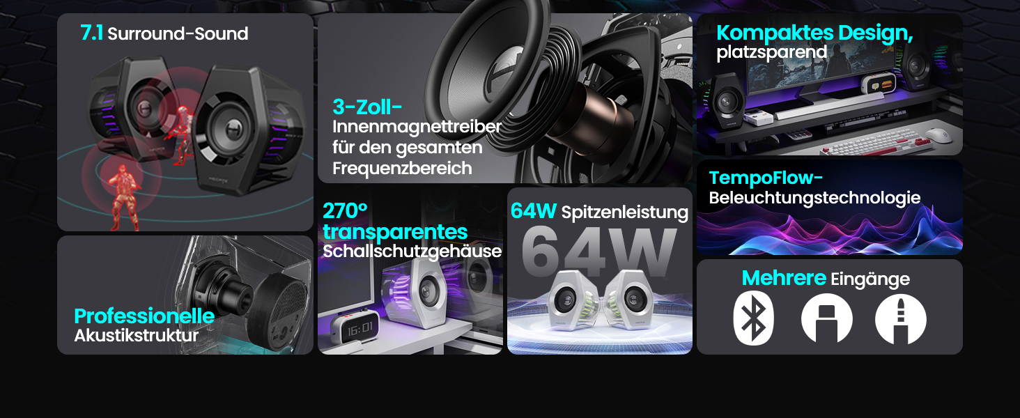 Edifier G2000 Pro - Bluetooth колонки для комп'ютера з 7.1 об'ємним звуком, RGB підсвічуванням, USB та Aux входами (білі)