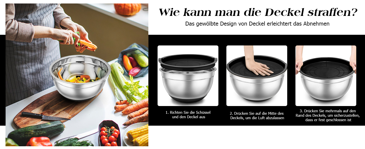 Набір місок TEAMFAR 7 шт., нержавіюча сталь, з кришками та силіконовим дном, 0,7L - 6,5L, чорний