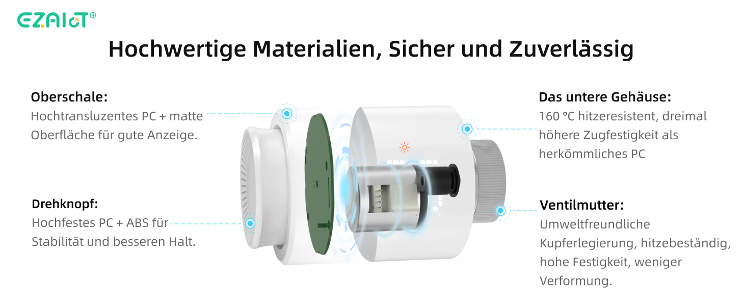 Розумний термостат на радіатор Wi-Fi Tuya EZ-TRV702W з програмуванням, датчиком температури та керуванням через додаток