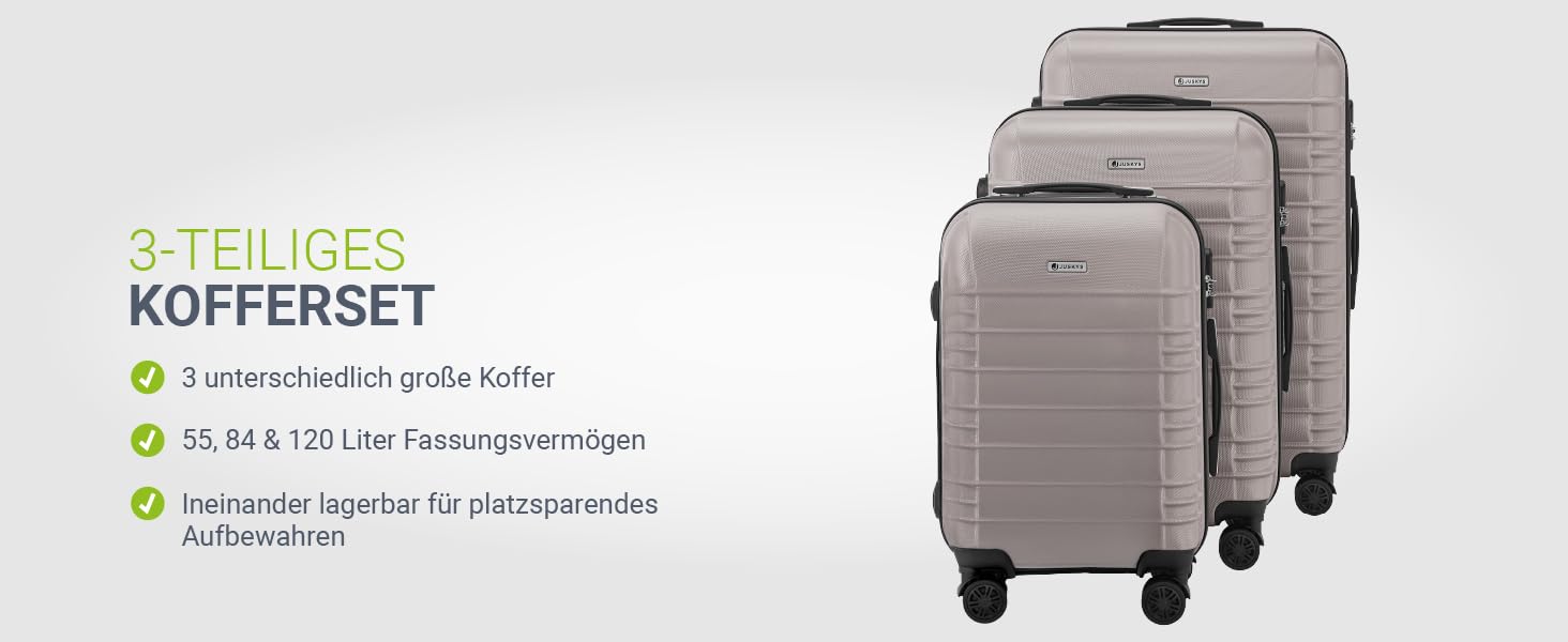 Набір валіз Juskys Hartschale 3-в-1 з кодовим замком, тихими колесами 360°, телескопічною ручкою, легкий, колір шампань