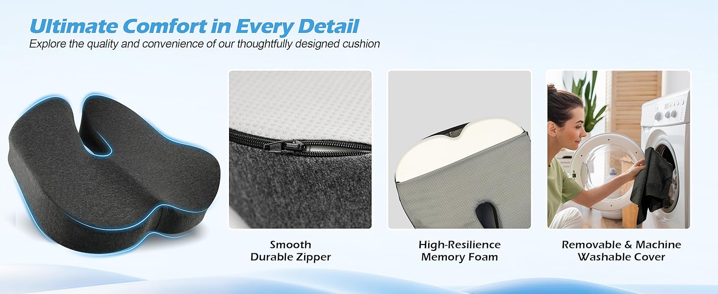 Подушка для офісного крісла Lofty Aim з піни Memory Foam: ортопедична, для попереку, від болю в сідницях, для офісу, авто, літака, інвалідного візка – чорний та темно-сірий
