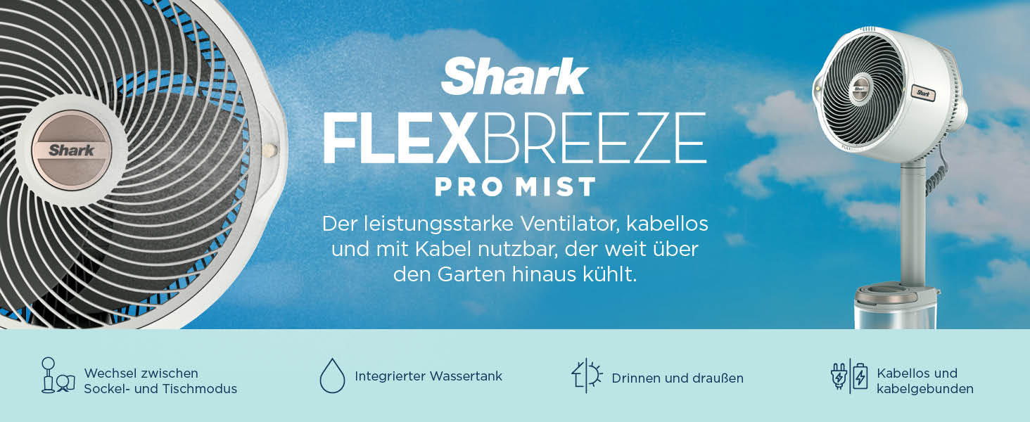 Вентилятор Shark FlexBreeze Pro Mist з акумулятором для дому та вулиці з функцією розпилення, портативний бак, 20 м, підлоговий та настільний вентилятор, 5 швидкостей, тихий, з пультом керування, Dove FA300WHEU