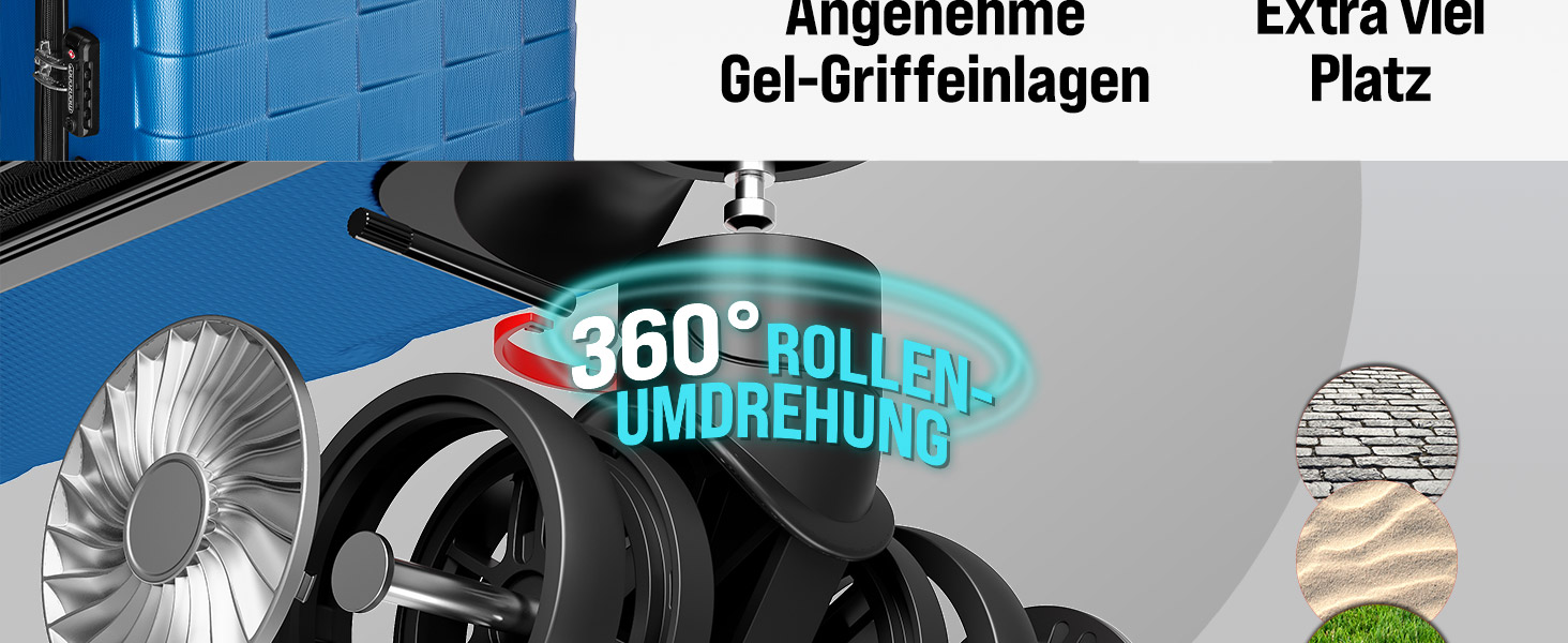 Чемодан набір Monzana® 3шт з TSA замком, вагами, органайзером, гелевими ручками, подвійними колесами, валіза-тролей, жорсткий корпус, M-L-XL, колір шампань