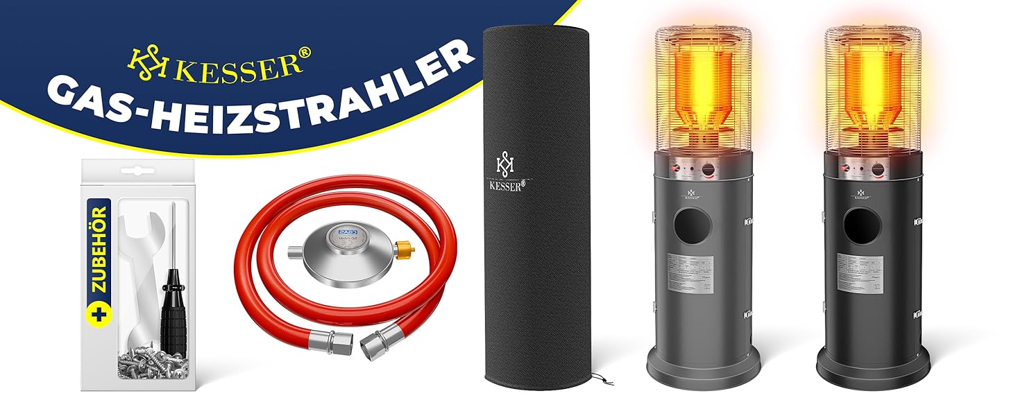 Газовий обігрівач KESSER® KE12 - Тепло для тераси. Потужність 10 кВт, з захисним чохлом, антрацит (Газовий балон не входить у комплект)