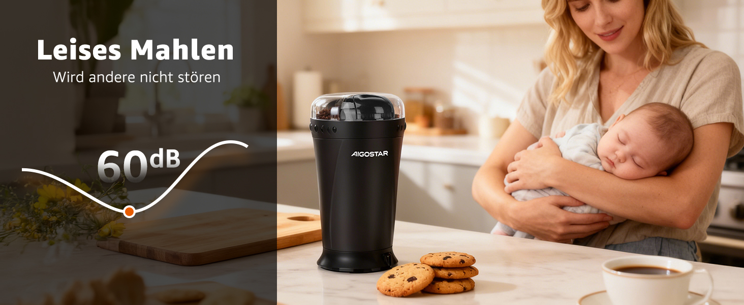 Кавомолка електрична Aigostar для кави, спецій та горіхів, нержавіюча сталь, 60г, 200 Вт, чорна (2 шт)