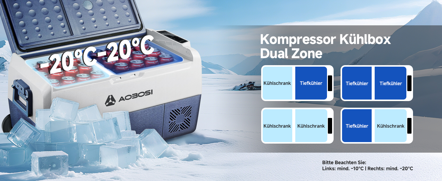 Автомобільний компресорний холодильник AAOBOSI 50л з Wi-Fi, 12/24V та 220V, -20°C для авто, кемпінгу, подорожей, двозонний, з регулюванням температури