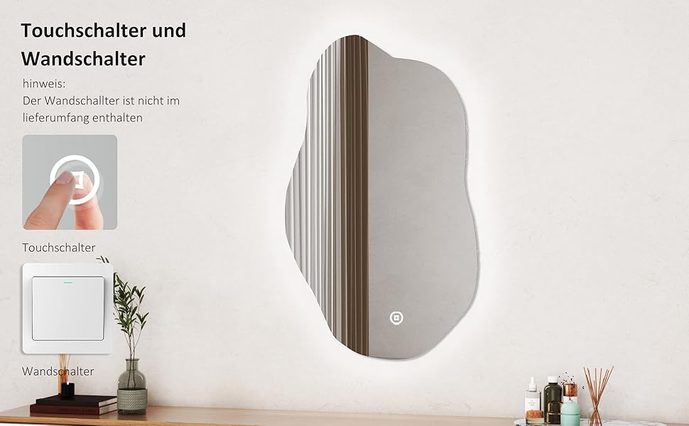 LED дзеркало для ванної кімнати Boromal 100x60 см з підсвічуванням, 3 кольори світла, диммування, сенсорне керування