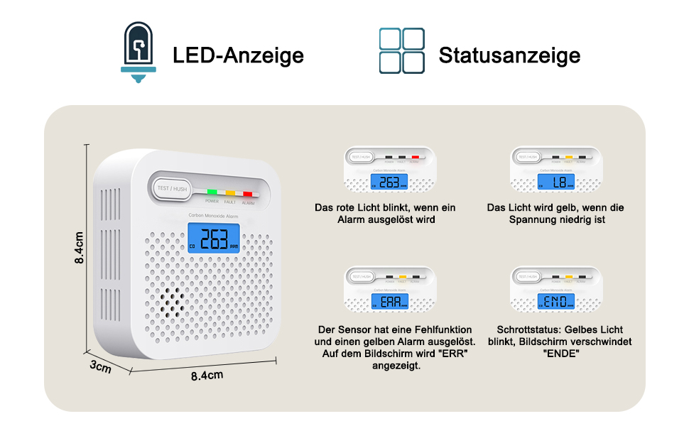 Детектор чадного газу CO з цифровим дисплеєм, портативний, для дому, авто, офісу, ресторану, готелю, кухні, подорожей
