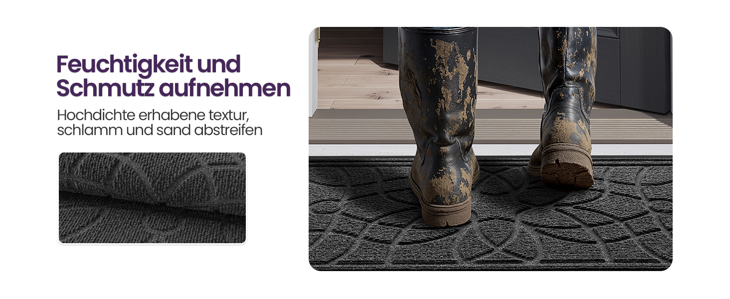 Килимок для дому та вулиці DEXI, 60 x 90 см, антиковзаючі, миється, вологостійкий, сірий