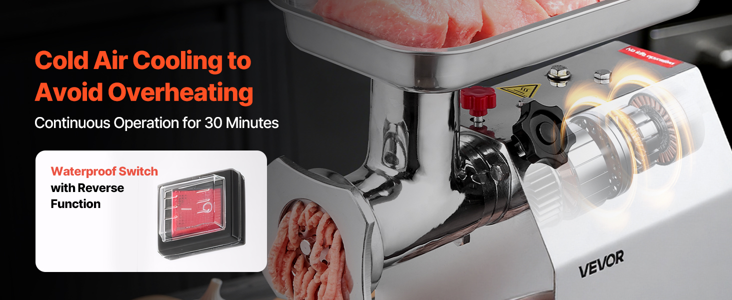 Електрична м'ясоподрібнювач VEVOR, 4.2 кг/хв, 1100 Вт, з лезом та диском, для ресторану, з нержавіючої сталі