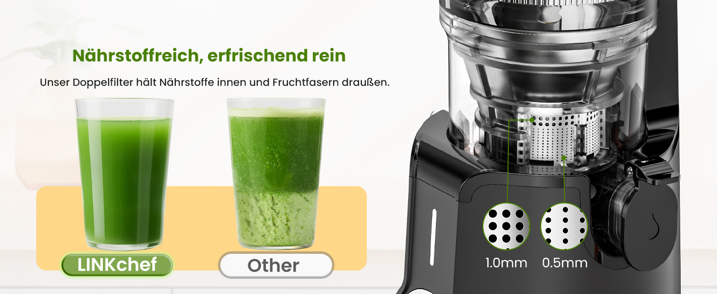 LINKChef Slow Juicer: Холодне віджимання овочів та фруктів, 115 мм, чорний, BPA Free