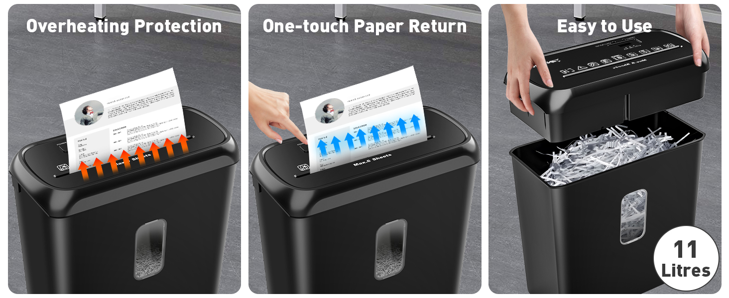 Шредер SINCHEREU 6 листів, перехресний різання, рівень безпеки P4, з кошиком 11л, для документів, кредитних карт, CD, з захистом від перегріву, для дому та офісу