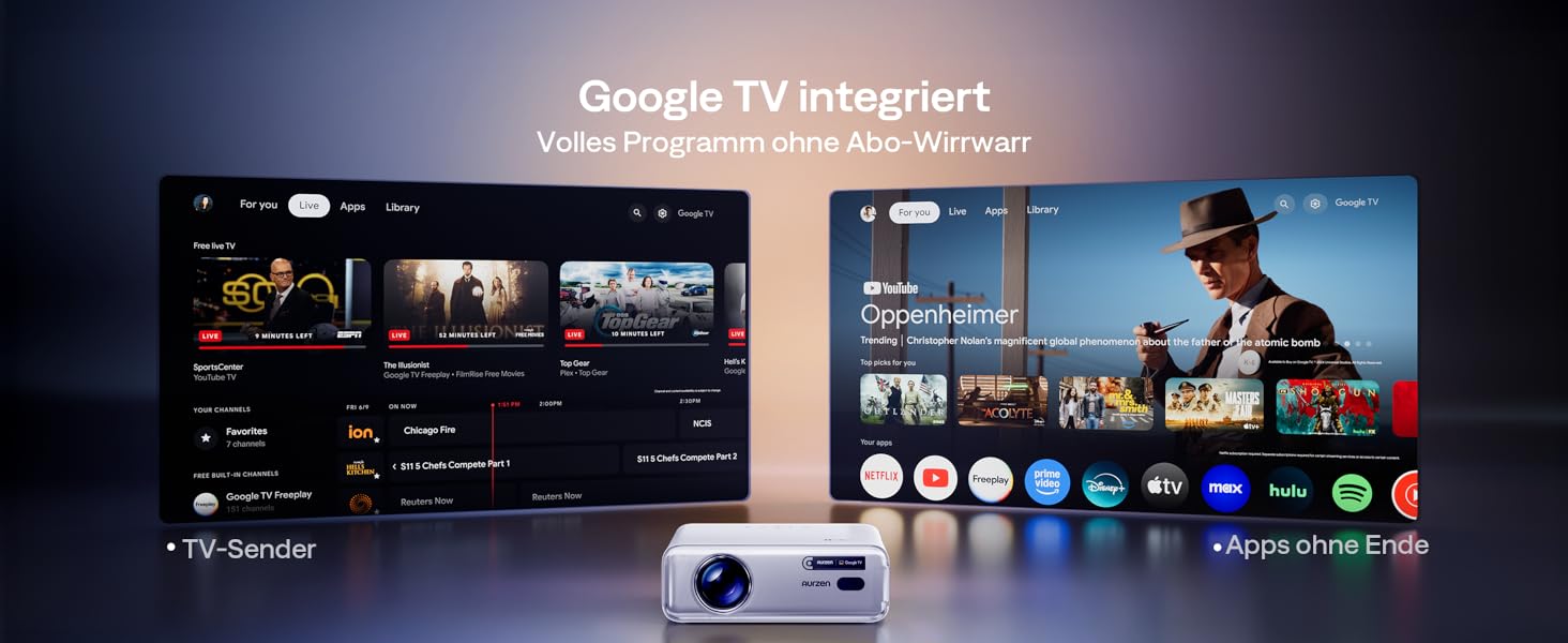 Aurzen Eazze D1 Smart Beamer: 4K проєктор для дому з Wi-Fi, Bluetooth, Netflix, Dolby Audio, автофокусом та корекцією трапеції. Підтримує Full HD 1080P. Білий (GTV)