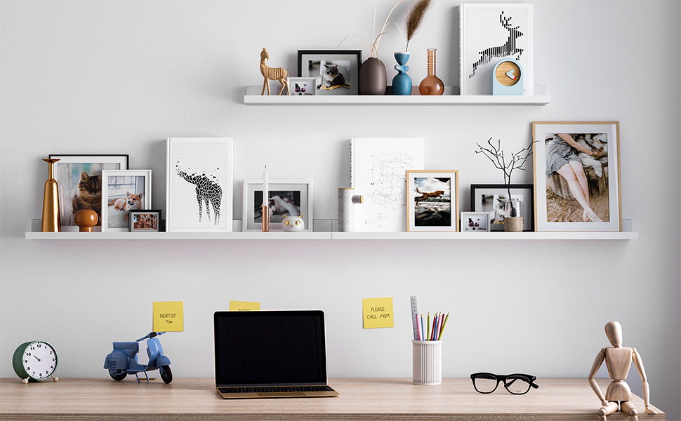 Полиця настінна SONGMICS, 2 шт, 10x80 см, біла - для книг, фото, в вітальню, спальню, ванну, кухню LWS080W01