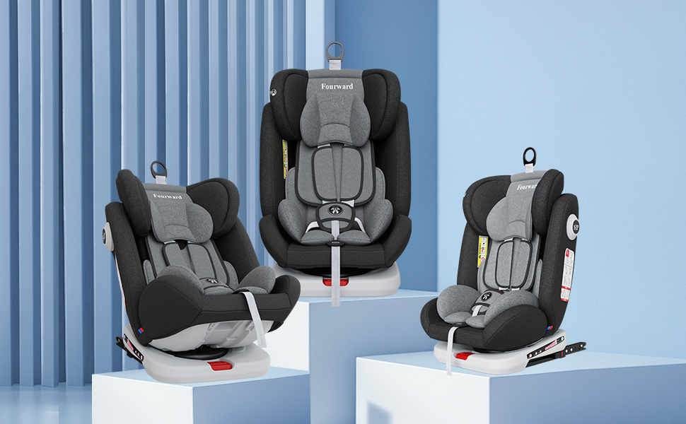 Автокрісло Fourward для дітей 0-36 кг, 360° обертання, ISOFIX, 5-точкова система безпеки, чорний колір