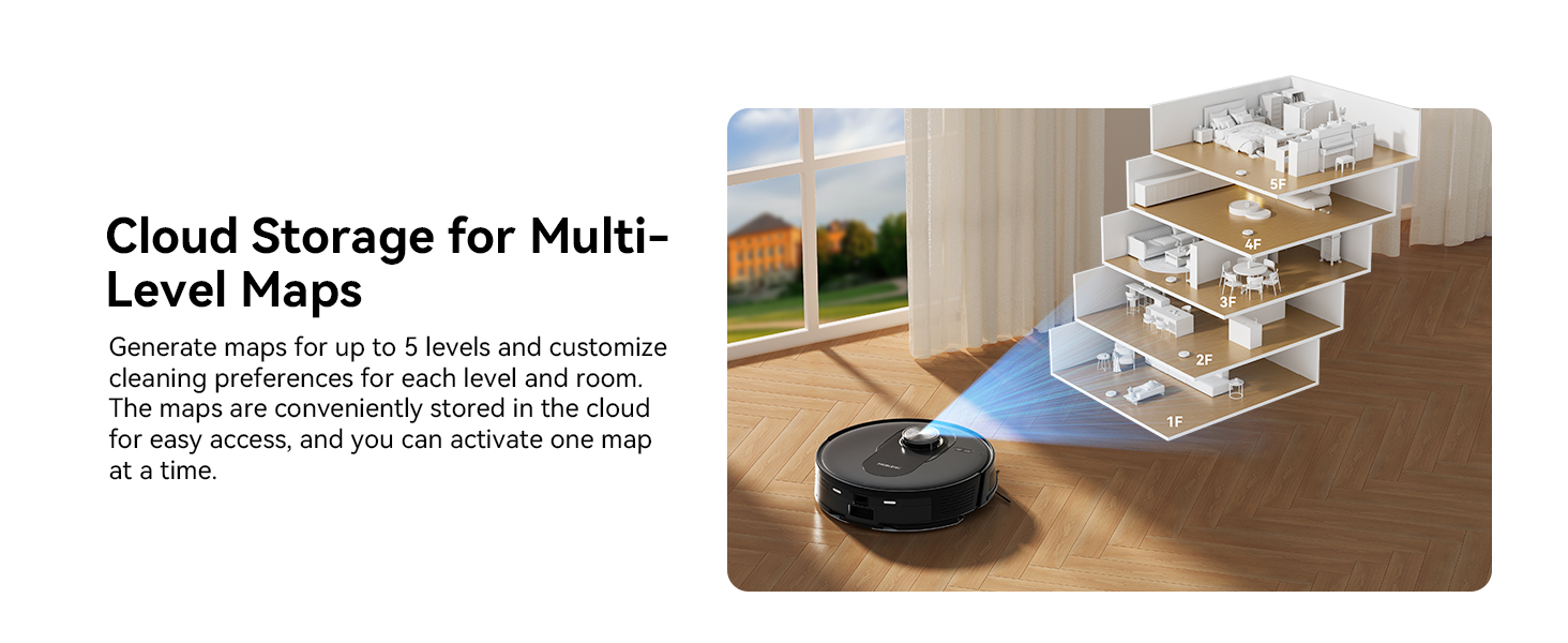 Робот-пилосос Proscenic Q8 Max з функцією миття, 6000Pa, 200 хв роботи, док-станція для самостійного очищення, 3L пилозбірник, інтелектуальна лазерна навігація, керування через додаток, сумісність з Alexa, Google, Siri