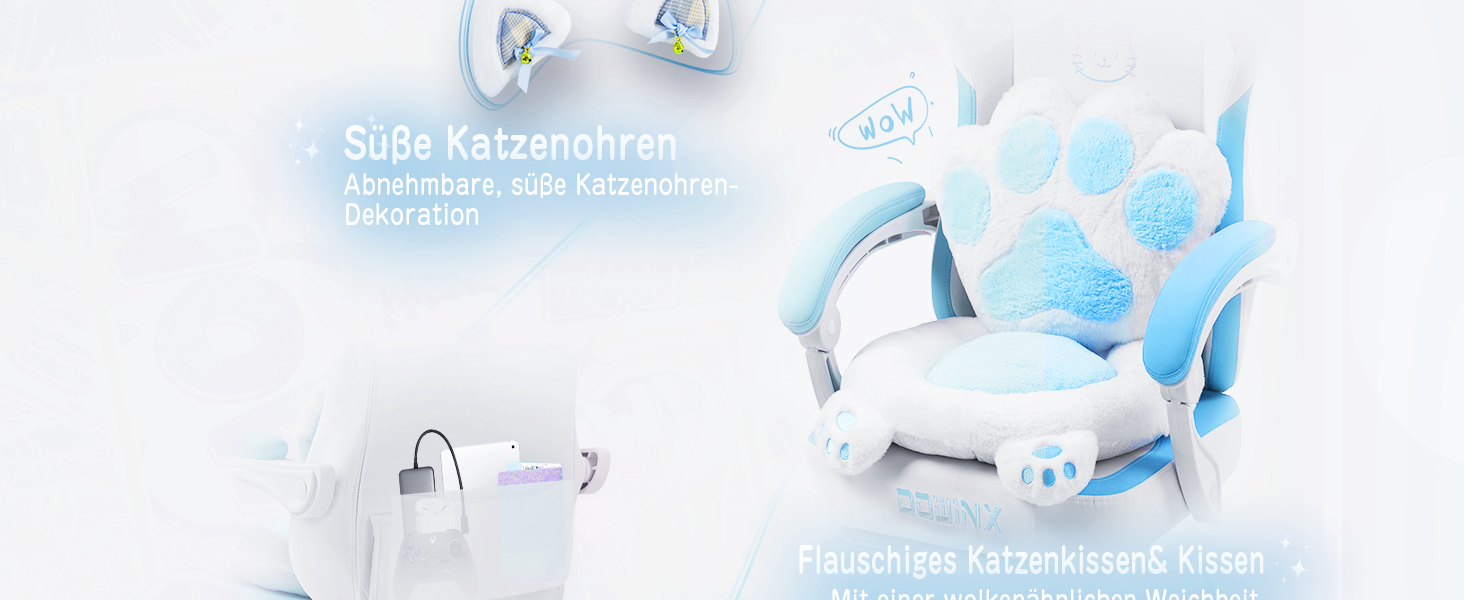 Ігровий крісло Dowinx з підніжкою, комфортний ігровий сідло для ПК, рожево-білий, для дорослих