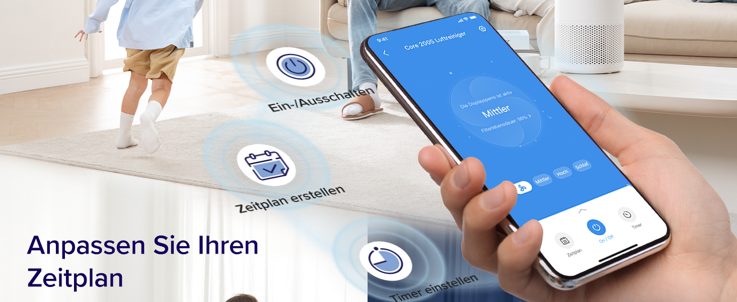 Повітряний фільтр LEVOIT Core 200S: очищувач повітря з HEPA-фільтром, для спальні, з керуванням через додаток, нічний режим та таймер, білий матовий