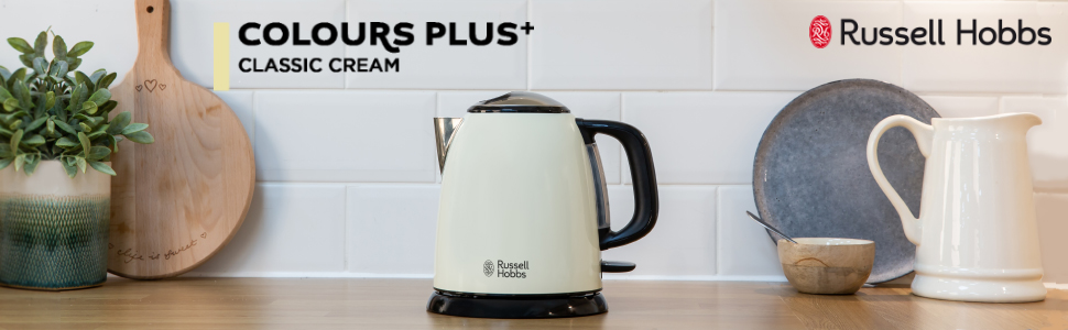 Електричний чайник Russell Hobbs Colours+ Edelstahl 1.0л, 2400Вт, з фільтром від накипу та індикатором рівня води, колір крем (24994-70)