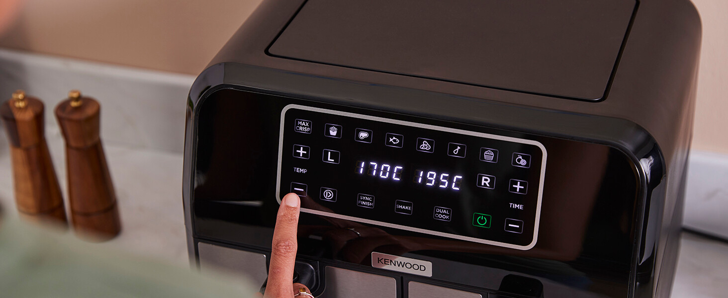 Аерофритюрниця з двома чашами Kenwood kHealthy Fry HFM20.000MB, 8л (2x4л), 8 програм, Dual Cook & Sync Finish, сенсорний дисплей, антипригарне покриття