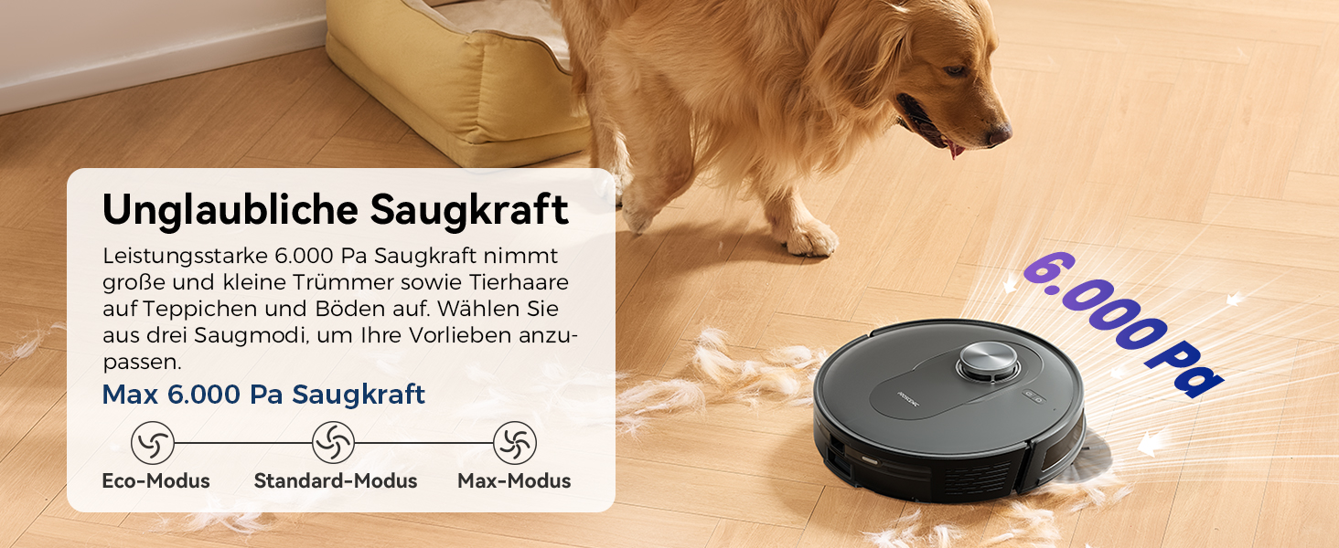 Робот-пилосос Proscenic Q8 Max з функцією миття, 6000Pa, 200 хв роботи, док-станція для самостійного очищення, 3L пилозбірник, інтелектуальна лазерна навігація, керування через додаток, сумісність з Alexa, Google, Siri